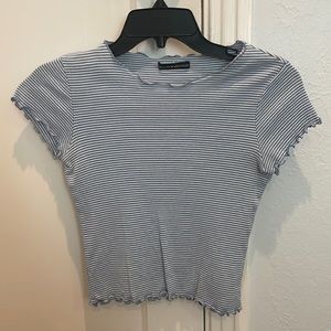 Brandy Melville blue and white striped top with lettuce hem